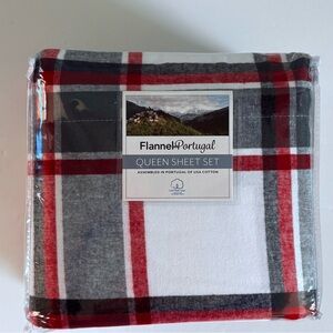 Flannel From Portugal Red Plaid Flannel Sheet Set 4 Pcs Queen Cotton Portuguese